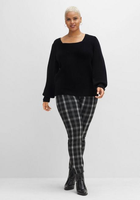 Sheego By Joe Browns Pullover Mit Karree-Ausschnitt Und Ballonärmeln - Schwarz Sheego