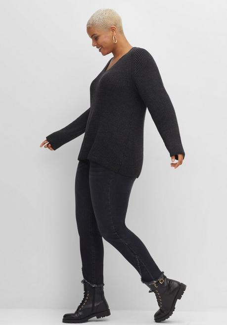 Sheego Pullover Mit Kaschmir, In Leichter A-Linie - Schwarz Meliert Sheego