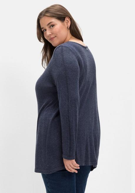 Sheego Pullover Mit Kaschmir Und Ajourstrick-Details - Indigo Meliert Sheego