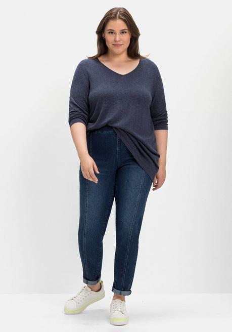 Sheego Pullover Mit Kaschmir Und Ajourstrick-Details - Indigo Meliert Sheego