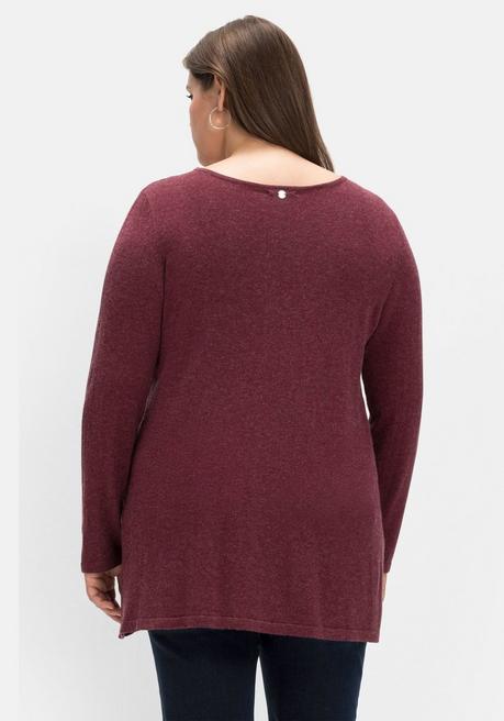 Sheego Pullover Mit Kaschmir Und Ajourstrick-Details - Weinrot Meliert Sheego