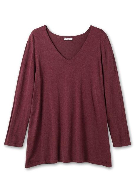 Sheego Pullover Mit Kaschmir Und Ajourstrick-Details - Weinrot Meliert Sheego