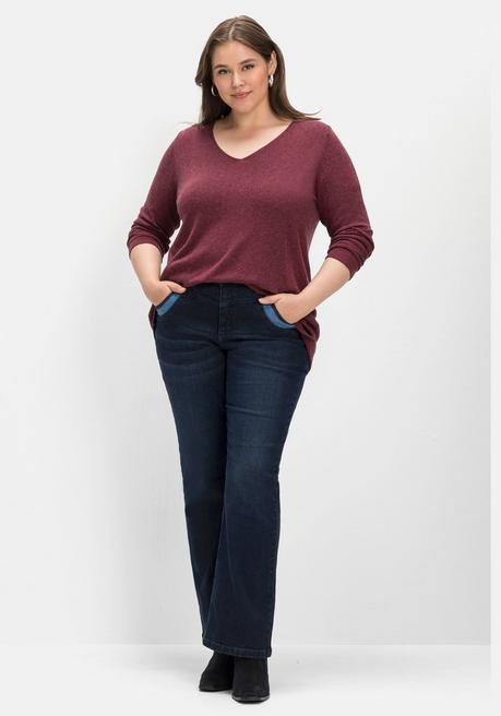 Sheego Pullover Mit Kaschmir Und Ajourstrick-Details - Weinrot Meliert Sheego