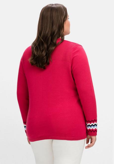 Sheego Pullover Mit Kontrastmuster Am Ärmelsaum - Orchidee Sheego