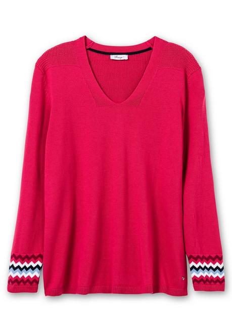 Sheego Pullover Mit Kontrastmuster Am Ärmelsaum - Orchidee Sheego