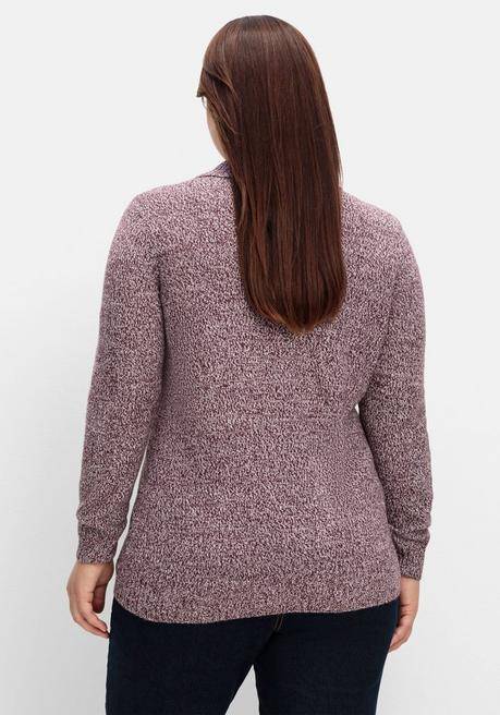 Sheego Pullover Mit Polokragen, In Melierter Optik - Bordeaux Meliert Sheego