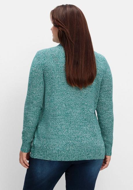 Sheego Pullover Mit Polokragen, In Melierter Optik - Petrol Meliert Sheego