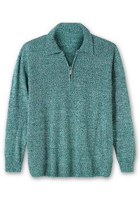 Sheego Pullover Mit Polokragen, In Melierter Optik - Petrol Meliert Sheego