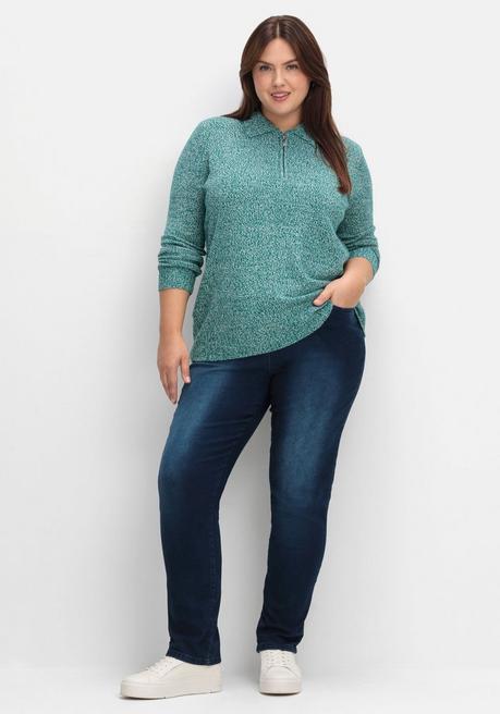 Sheego Pullover Mit Polokragen, In Melierter Optik - Petrol Meliert Sheego