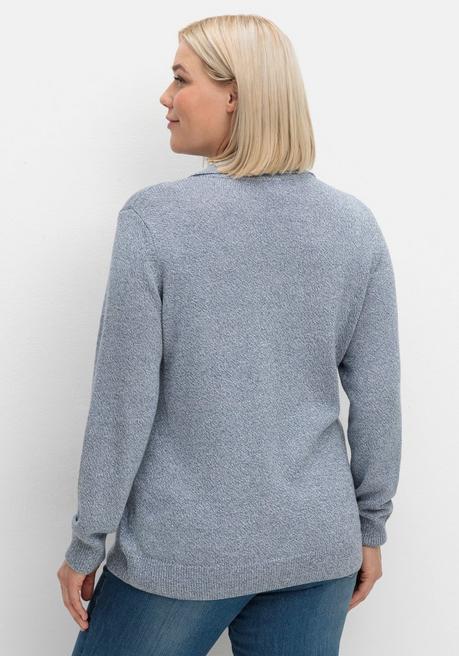 Sheego Pullover Mit Polokragen, In Melierter Optik - Rauchblau Sheego
