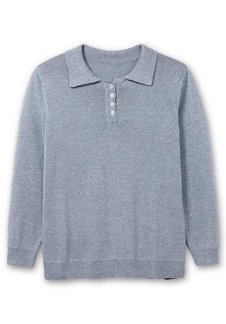 Sheego Pullover Mit Polokragen, In Melierter Optik - Rauchblau Sheego
