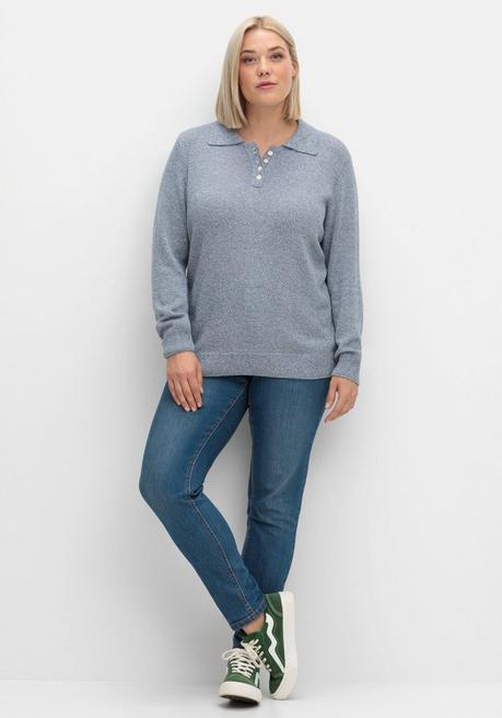 Sheego Pullover Mit Polokragen, In Melierter Optik - Rauchblau Sheego