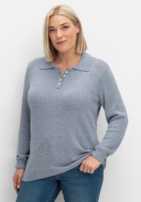 Sheego Pullover Mit Polokragen, In Melierter Optik - Rauchblau Sheego