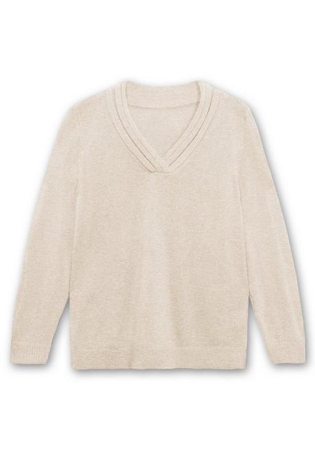 Sheego Pullover Mit Raffiniertem V-Ausschnitt - Beigefarben Meliert Sheego