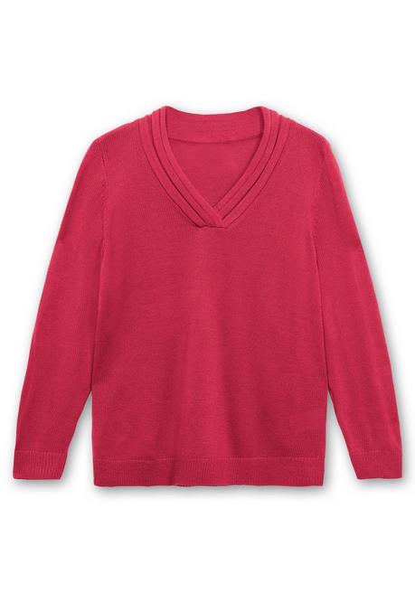 Sheego Pullover Mit Raffiniertem V-Ausschnitt - Himbeere Sheego