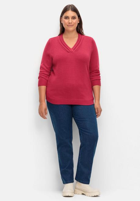 Sheego Pullover Mit Raffiniertem V-Ausschnitt - Himbeere Sheego
