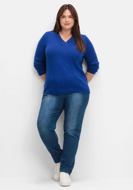 Sheego Pullover Mit Raffiniertem V-Ausschnitt - Royalblau Sheego