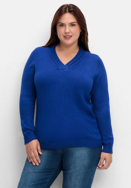 Sheego Pullover Mit Raffiniertem V-Ausschnitt - Royalblau Sheego