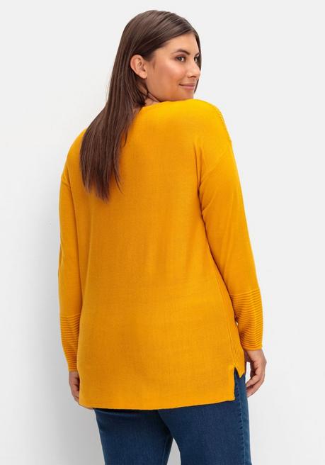 Sheego Pullover Mit Rundhalsausschnitt Und Ripp-Details - Curry Sheego