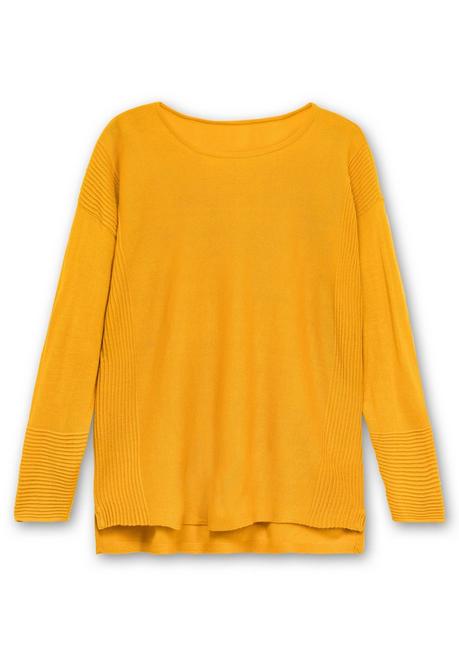 Sheego Pullover Mit Rundhalsausschnitt Und Ripp-Details - Curry Sheego