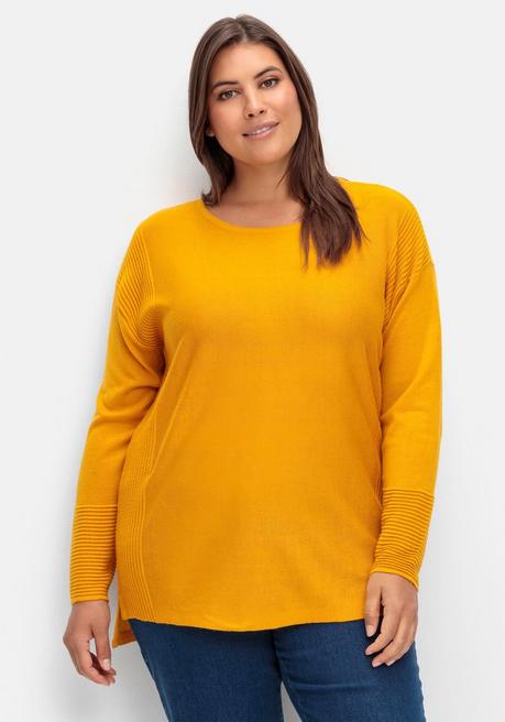 Sheego Pullover Mit Rundhalsausschnitt Und Ripp-Details - Curry Sheego