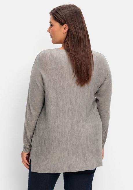 Sheego Pullover Mit Rundhalsausschnitt Und Ripp-Details - Grau Sheego