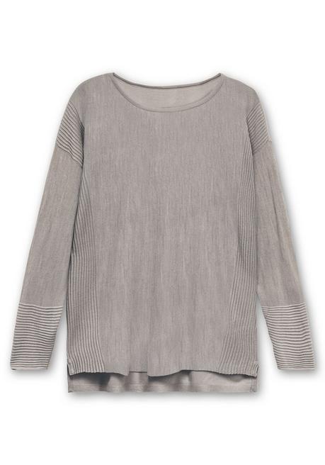 Sheego Pullover Mit Rundhalsausschnitt Und Ripp-Details - Grau Sheego