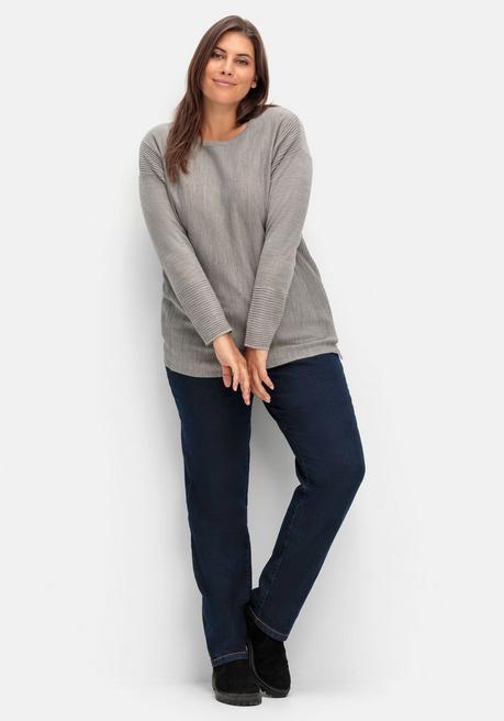 Sheego Pullover Mit Rundhalsausschnitt Und Ripp-Details - Grau Sheego