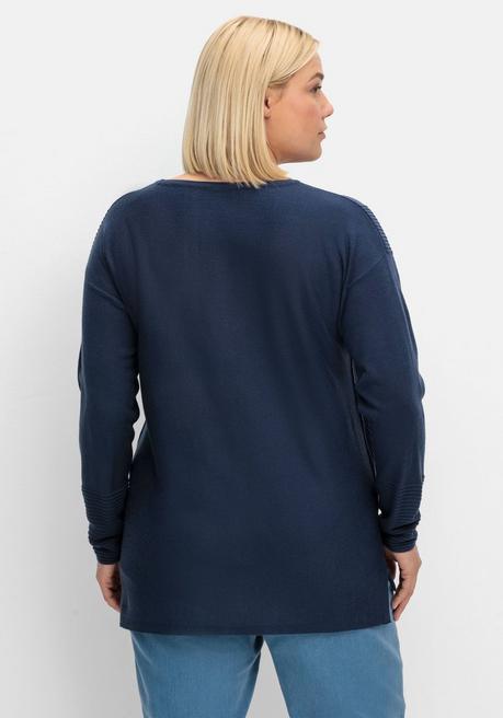 Sheego Pullover Mit Rundhalsausschnitt Und Ripp-Details - Marine Sheego