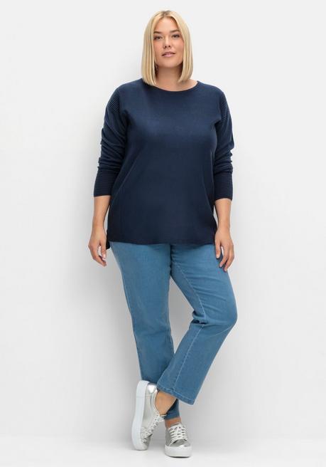 Sheego Pullover Mit Rundhalsausschnitt Und Ripp-Details - Marine Sheego