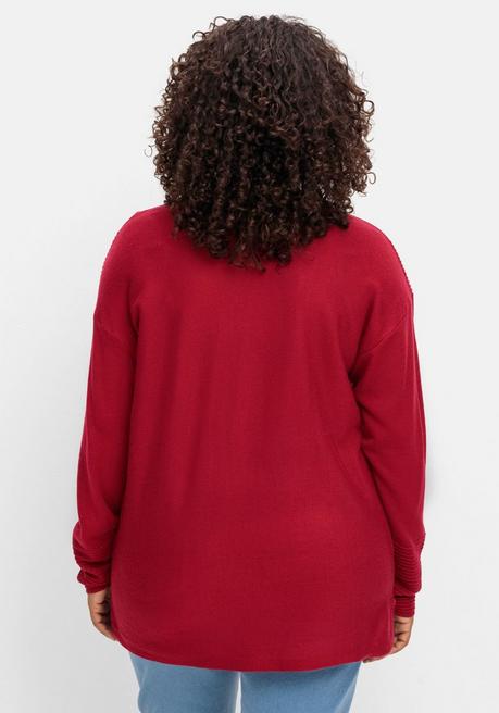 Sheego Pullover Mit Rundhalsausschnitt Und Ripp-Details - Rot Sheego