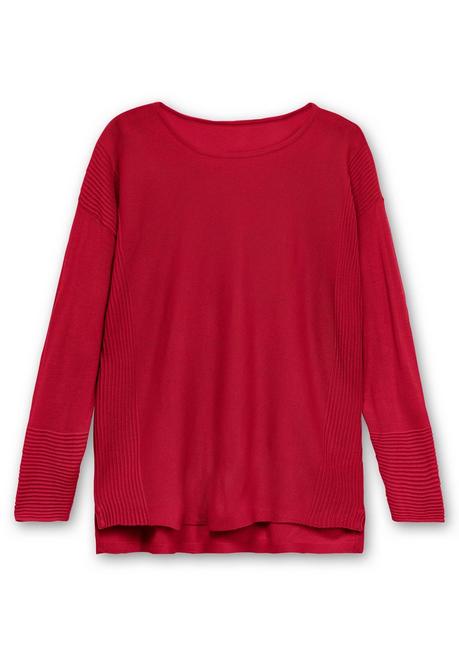 Sheego Pullover Mit Rundhalsausschnitt Und Ripp-Details - Rot Sheego