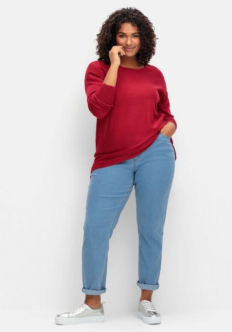Sheego Pullover Mit Rundhalsausschnitt Und Ripp-Details - Rot Sheego