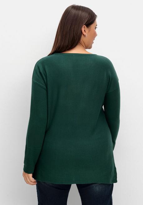 Sheego Pullover Mit Rundhalsausschnitt Und Ripp-Details - Tannengrün Sheego