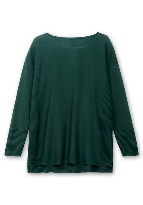 Sheego Pullover Mit Rundhalsausschnitt Und Ripp-Details - Tannengrün Sheego