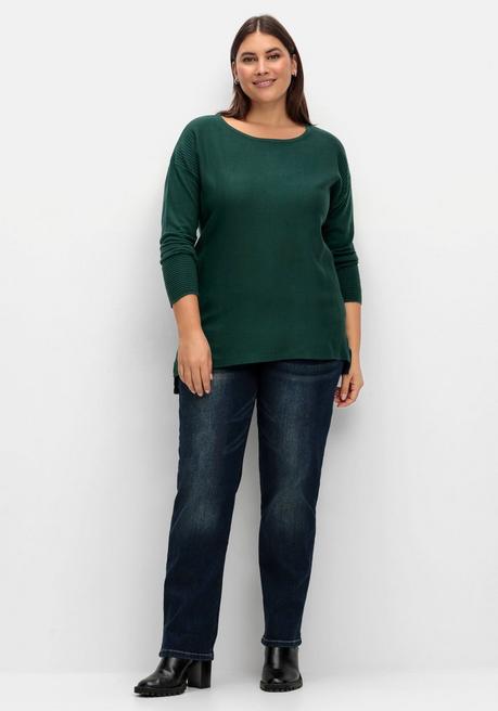 Sheego Pullover Mit Rundhalsausschnitt Und Ripp-Details - Tannengrün Sheego