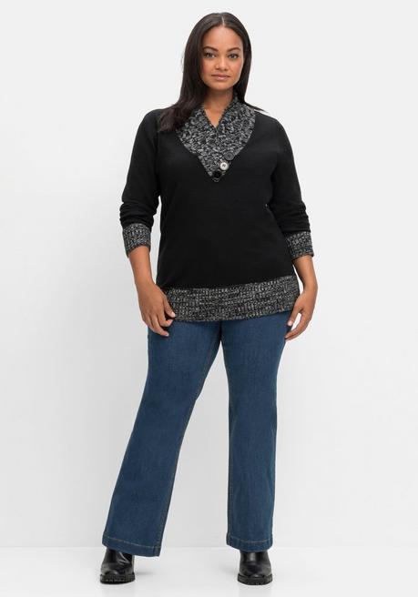 Sheego By Joe Browns Pullover Mit Schalkragen Und Grobstrick-Partien - Schwarz Sheego