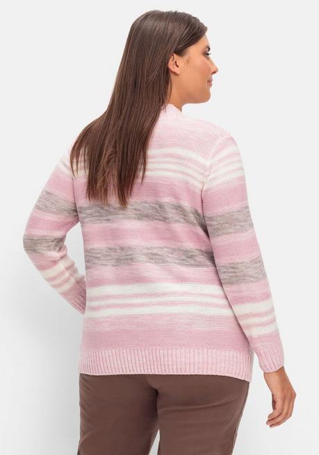 Sheego Pullover Mit Stehkragen Und Blockstreifen - Altrosé Meliert Sheego