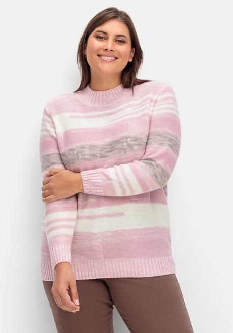 Sheego Pullover Mit Stehkragen Und Blockstreifen - Altrosé Meliert Sheego