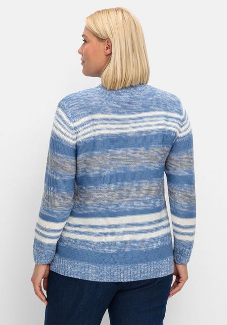 Sheego Pullover Mit Stehkragen Und Blockstreifen - Blau Meliert Sheego