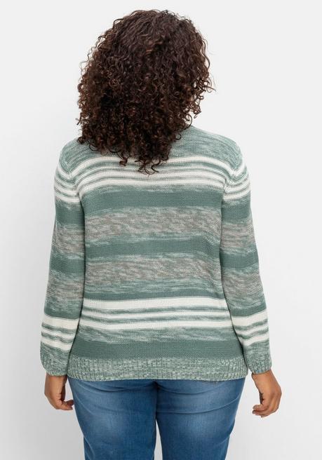 Sheego Pullover Mit Stehkragen Und Blockstreifen - Türkis Meliert Sheego