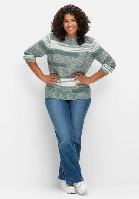 Sheego Pullover Mit Stehkragen Und Blockstreifen - Türkis Meliert Sheego