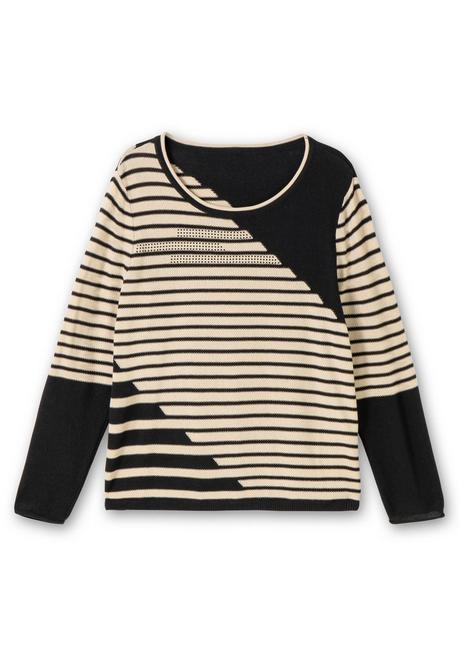Sheego Pullover Mit Streifenmuster Und Ziersteinchen - Schwarz Gestreift Sheego