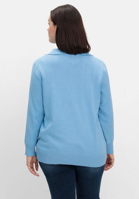 Sheego Pullover Mit Troyerkragen Und Reißverschluss - Himmelblau Sheego