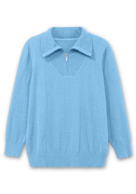 Sheego Pullover Mit Troyerkragen Und Reißverschluss - Himmelblau Sheego