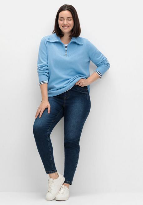 Sheego Pullover Mit Troyerkragen Und Reißverschluss - Himmelblau Sheego