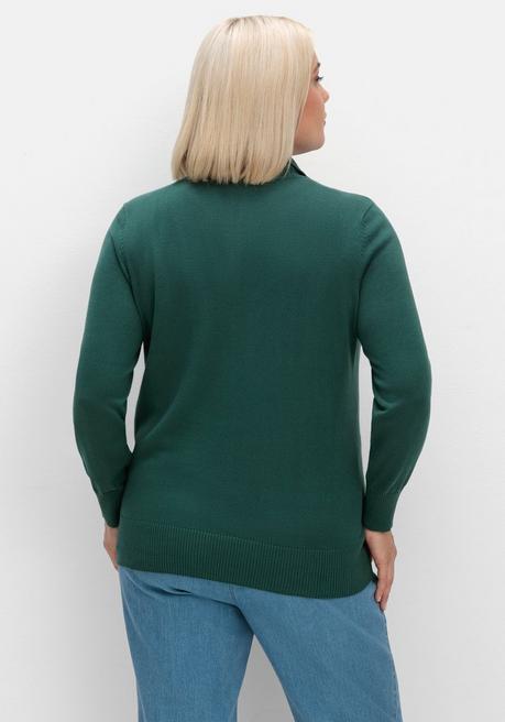 Sheego Pullover Mit Troyerkragen Und Reißverschluss - Tannengrün Sheego