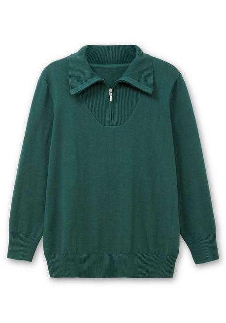 Sheego Pullover Mit Troyerkragen Und Reißverschluss - Tannengrün Sheego