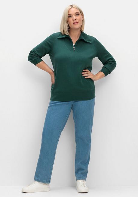 Sheego Pullover Mit Troyerkragen Und Reißverschluss - Tannengrün Sheego