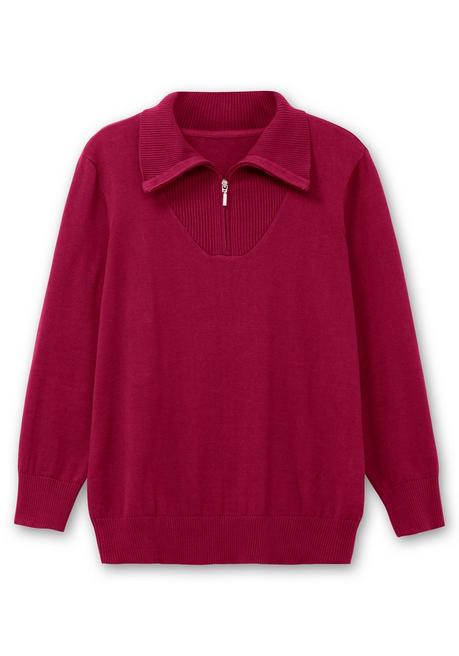 Sheego Pullover Mit Troyerkragen Und Reißverschluss - Weinrot Sheego